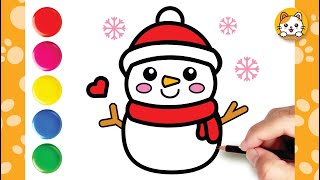 How To Draw A Cute Snowman | Easy Step By Step Drawing For Kids | Christmas Drawings