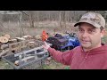 cutting uprooted oak tree into firewood