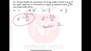 In a young's double slit experiment, the fringe width is found to be B. If.... #iit #physics #neet