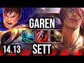 GAREN vs SETT (TOP) | 6 solo kills, 13/2/5, Legendary, 800+ games, 37k DMG | TR Grandmaster | 14.13