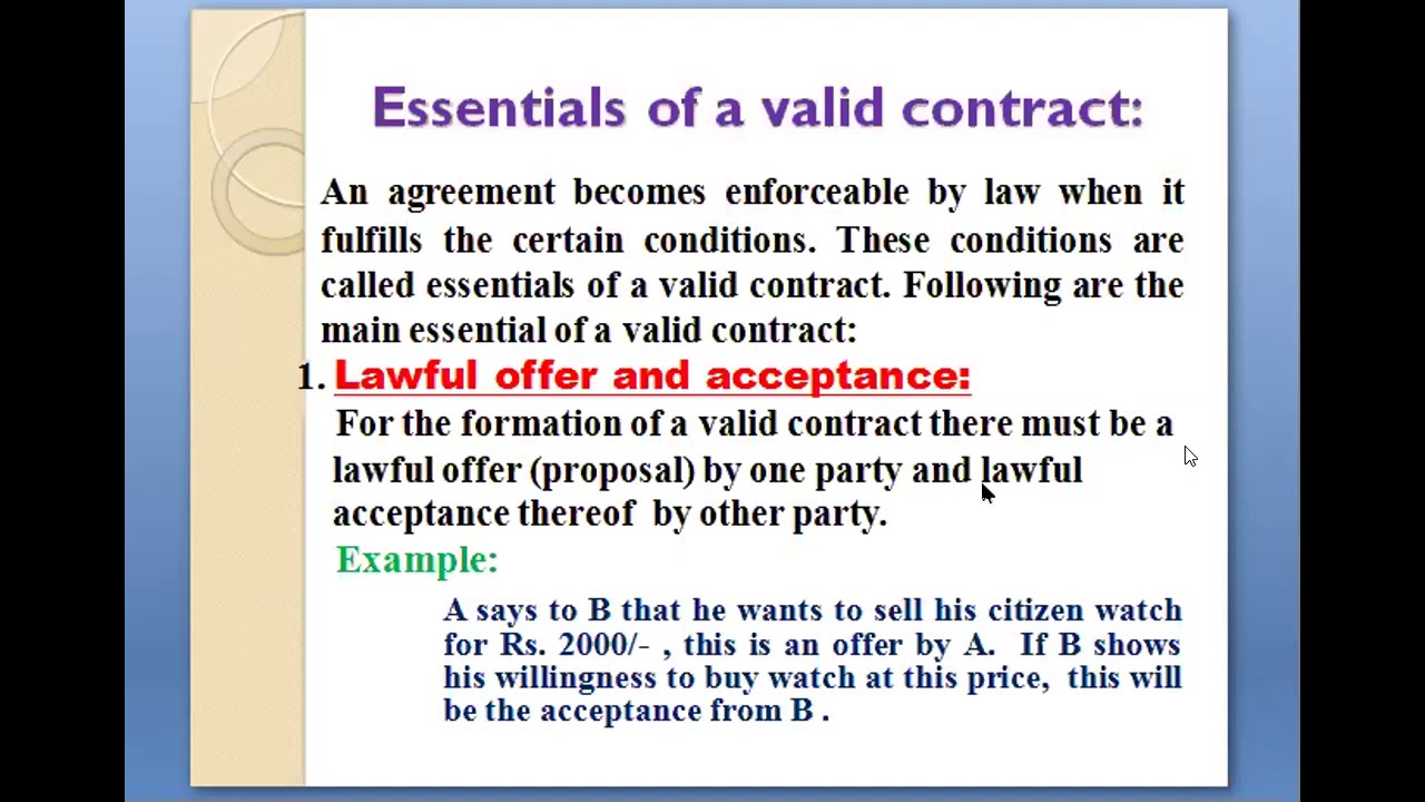 Business Law | Essentials Of A Valid Contract (1st Part) | Contract Act ...