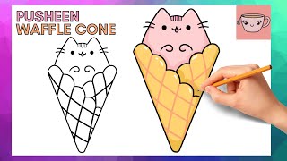 How To Draw Pusheen Cat - Waffle Cone | Cute Easy Step By Step Drawing Tutorial