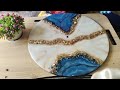 diy epoxy resin wall clock white and blue. resin art. art resin tutorial trending viral satisfying