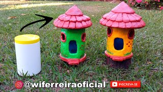 Como fazer casinhas para jardim reciclando pote de creme!