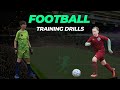 Football soccer training drills. Dad and sons training session. Training for kids.