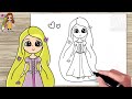 How to Draw Cute Disney Princess Rapunzel from Tangled Movie, Easy Drawing