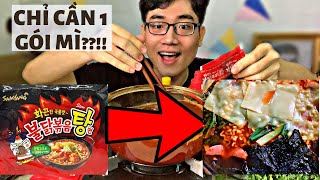 CÁCH BIẾN 1 GÓI MÌ CAY SAMYANG THÀNH 1 NỒI LẨU MÌ CAY VỚI PHÔ MAI BÉO NGẬY - LẨU 1 NGƯỜI - MUKBANG