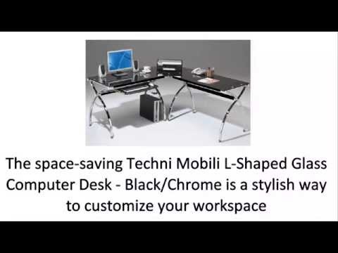 Techni Mobili L Shaped Glass Computer Desk Black Chrome