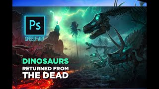 Photoshopping a duel with dinosaurs returns from the dead | SPEEDART | With images of envato