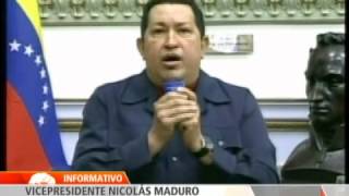 Chávez pide a Venezuela respaldar al Vicepresidente Nicolás Maduro en caso de su ausencia