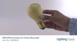 Satco 40W A19 Incandescent Yellow Bug Light (40A/BUG)