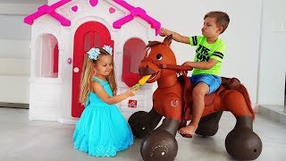 Diana and Roma Play with Ride On Horse Toy