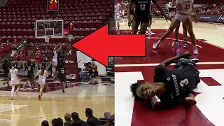 Player Lands ON HER BACK After Her Shot Gets Blocked Out Of Bounds! Miraculously, Returns To Game!