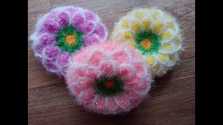 코바늘 수세미 / 호빵 다알리아 꽃 수세미뜨기 Crochet Flower Dish Scrubbie [210]