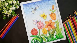 How To Learn Flower Garden Drawing Step By Step For Beginners