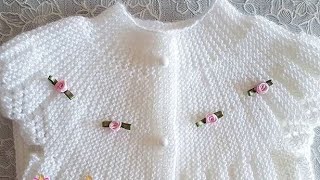 Beautiful White colour hand knitting woolen design for baby sweater