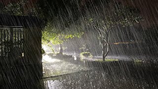 Heavy Rainstorm in Garden House with Lightning Flashed & Thunder Rumbled, Rain Sounds for Sleeping