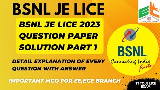 BSNL JE LICE 2023 Question Paper Solution With Detail Explanation Part 1 | JE LICE