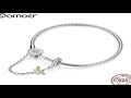 bamoer authentic 925 sterling silver 3mm snake charm bracelet with sunflower safety chain