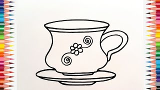 Cup Plate Drawing || How To Draw Cup Plate Step By Step || Tea Cup Drawing || Coffee Cup Drawing..