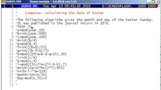 Computus: calculating the date of Easter using Survo
