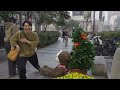 teddy bear u0026 bushman prank in china.：the guy was so frightened that he started talking nonsense.