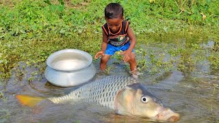 Really Amazing Hand Fishing Video | Traditional Boy Catching Fish By Hand in Raining Water