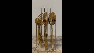 Set 24 Piece Gold Silverware Flatware Cutlery Set