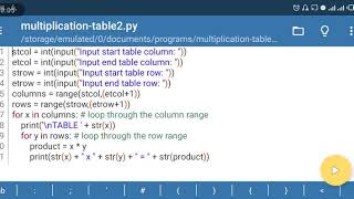 Python Multiplication Table of Specified Number of Columns & Rows Using Python User input() Function