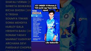 ICC Under 19 women ,s T20 world cup || Team India Squad #shorts ||#icc #ytshorts