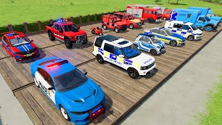 TRANSPORTING CARS, AMBULANCE, FIRE TRUCK, POLICE CARS OF COLORS! WITHTRUCKS! - F