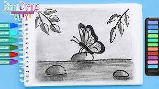 Cómo dibujar un PAISAJE CON LÁPIZ (Mariposa)  - ideas de dibujos fáciles
