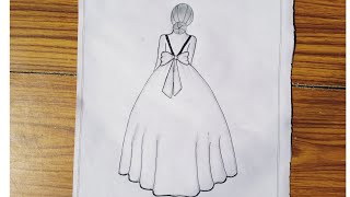 How to draw backside girl -pencil sketch || girl with beautiful dress || step by step girl