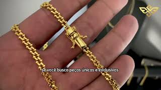 CORRENTE GRUMET DETALHADA FECHO TRAVA DUPLA (5mm) -  BANHADO A OURO 18K