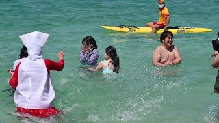 「本州で一番早い海開き」　和歌山県の白良浜海水浴場