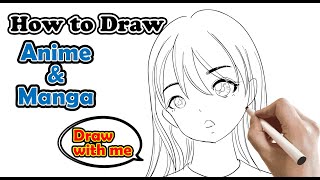 How to draw Anime& Manga face. How to draw a girl. Draw with me. Digital art.