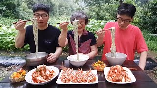 Cooking mukbang) Grandma's homemade bean noodles and cabbage sauerkraut (recipe)