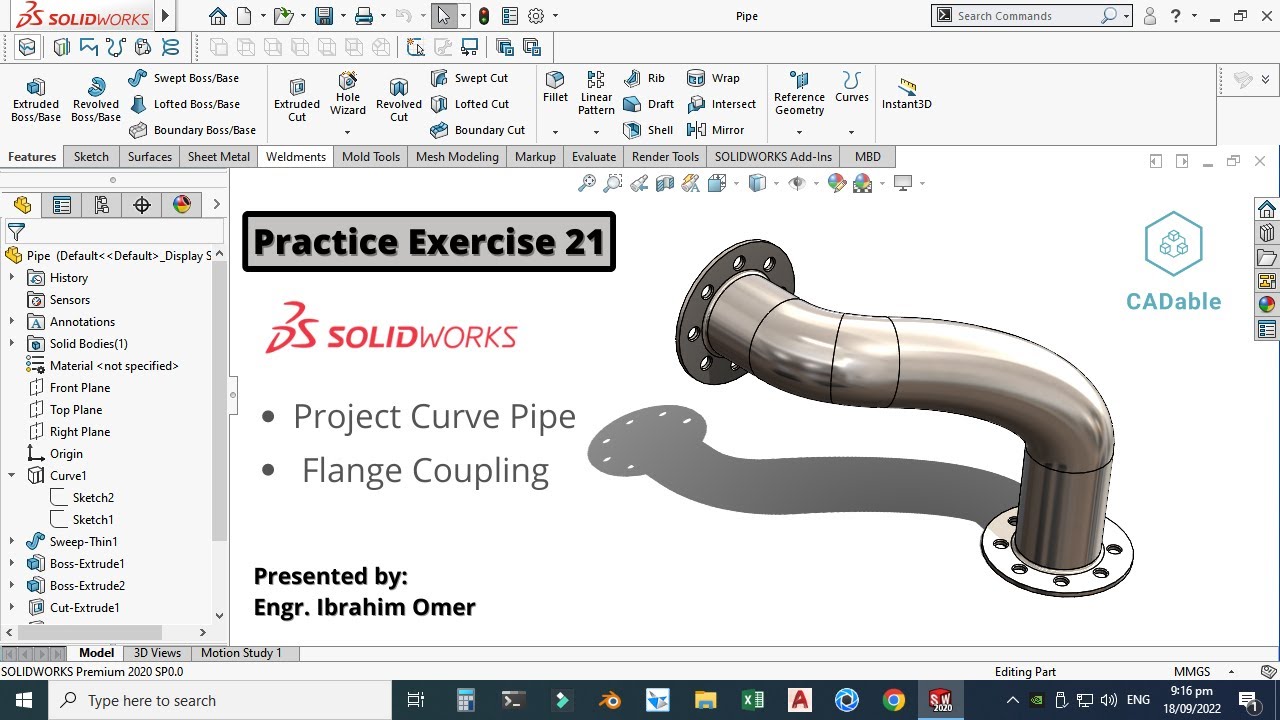 Solidworks Exercise 21 | Project Curve Pipe | Flange Coupling ...