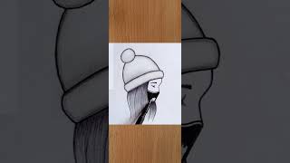 How to draw a girl with mask pencil sketch || 8 points to girl with winter cap drawing || Girl चित्र