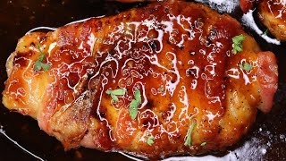 EASY Honey Garlic Bacon Wrapped Pork Chops Recipe!