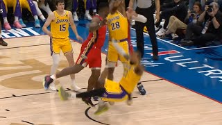 LeBron James gets absolutely trucked taking a charge on Zion Williamson 😳