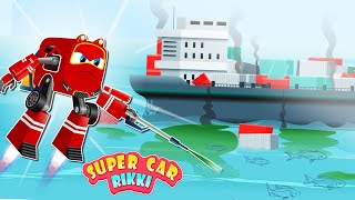 SuperCar Rikki Saves the Aquatic Animals from the Oil Spill in the Ocean!