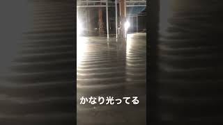 土間屋、コンクリート鏡面仕上げ光が屈折してかなり光ってる