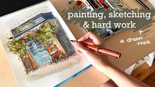 First paint & sketch on new art trestle table | dealing with comparison anxiety on social media