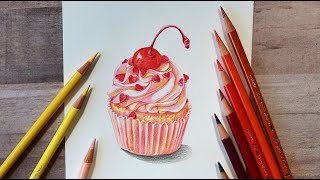 How to draw Cream cup cake with colored pencil for beginners