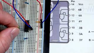 7408 74HC08 quad 2 input AND gate integrated circuit IC LED demonstration by electronzap