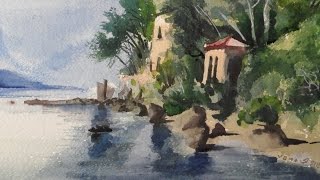 Villa on the Beach, Painting a Watercolour