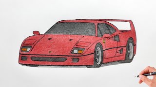 How to draw a FERRARI F40 1987 / drawing car / coloring Ferrari f40 1992 sports car