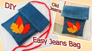 DIY Easy Jeans Crossbody Bag Recycling - How To Make Foldover Purse From Old Denim - Simple Tutorial