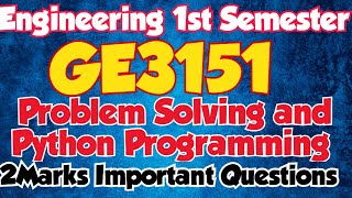 GE3151|Important Questions|Problem Solving and python programming|Important question|Engineeringking